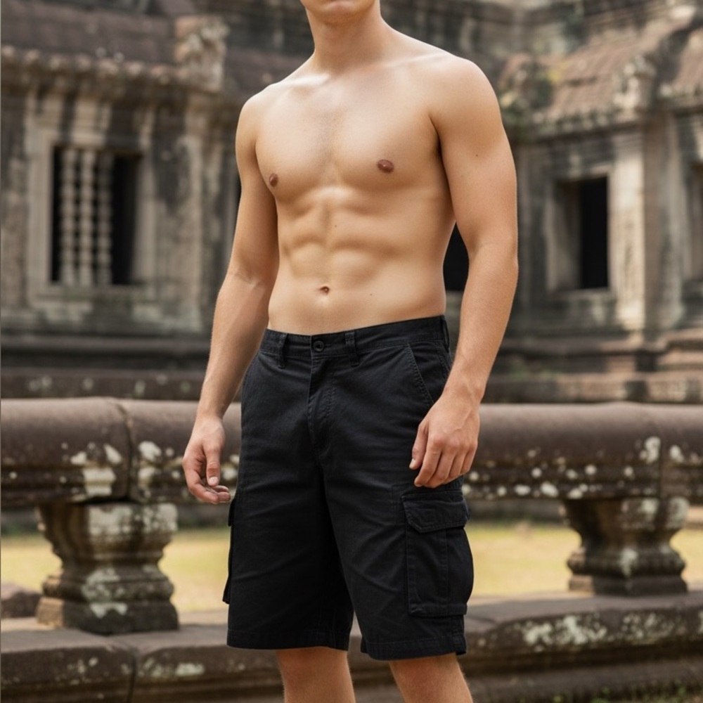 Monument Black Stretch Cargo Shorts